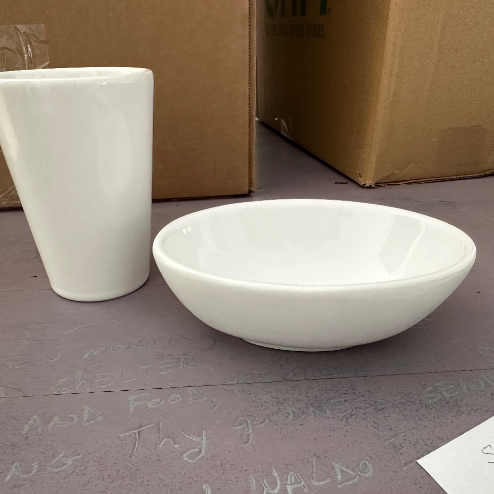 Anthropologie White Soap Dish & Tooth Brush Cup